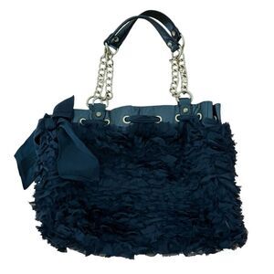 Juicy Couture Luxe Chiffon Day Dreamer Shoulder Bag Black Ruffled Leather